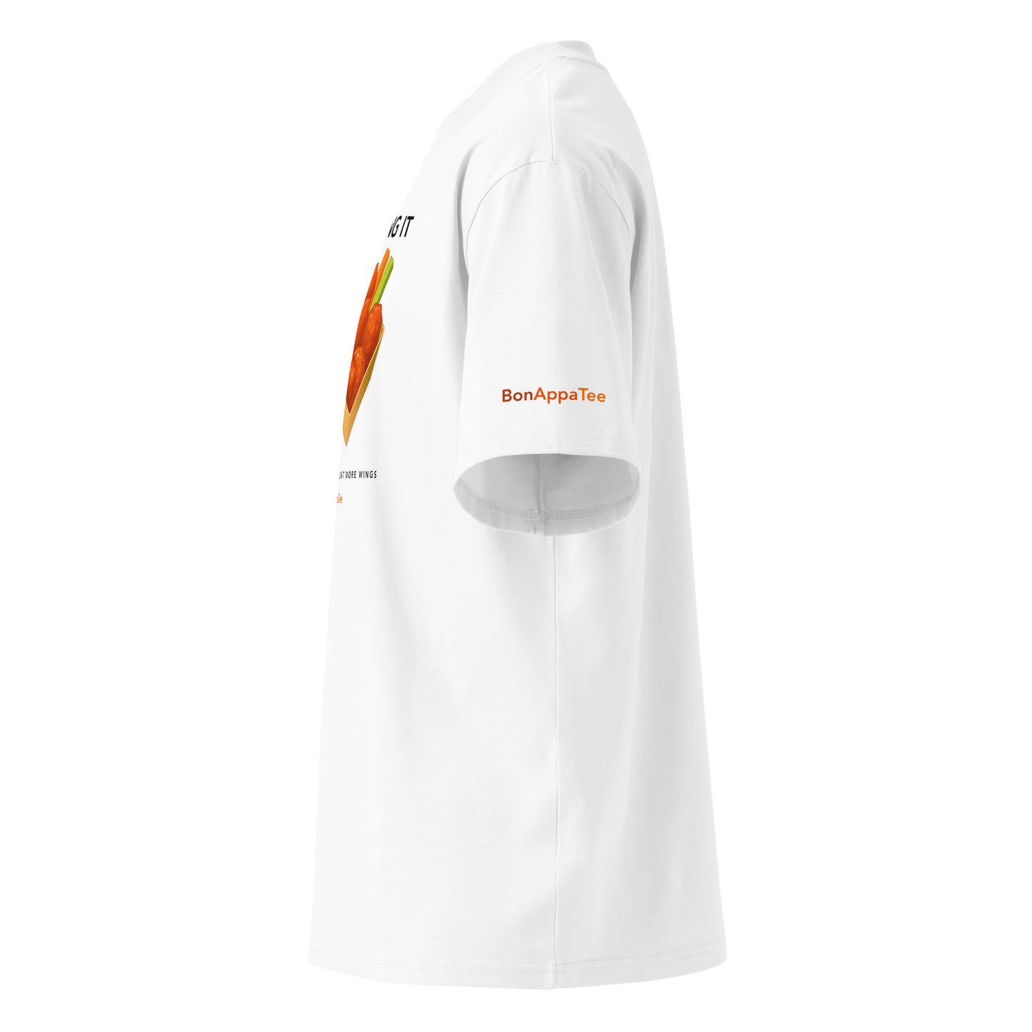 Just Wing It — oversized food graphic T-shirt side view | BonAppaTee