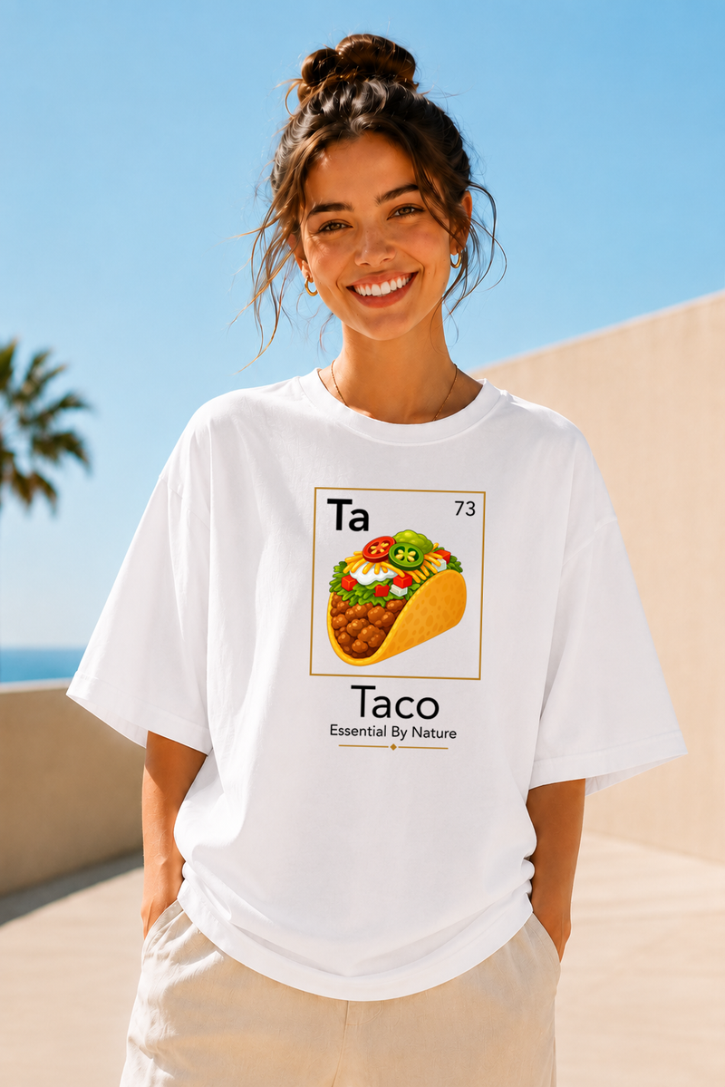 Female wearing Taco Essential By Nature Taco Graphic T-Shirt by BonAppaTee
