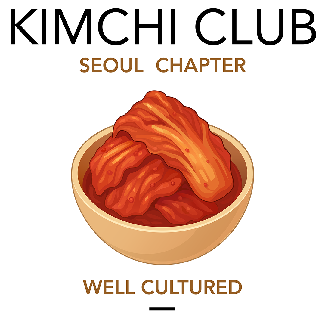 Kimchi Club Seoul Chapter Graphic T-Shirt featuring original hand-drawn vector kimchi artwork inspired by Korean food culture on a premium oversized white T-shirt.