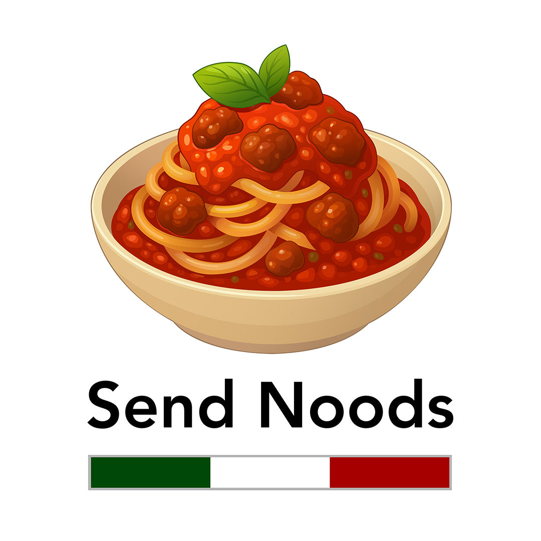 Send Noods Tee design — pasta graphic tee artwork by BonAppaTee