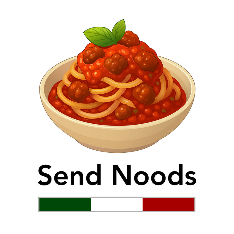Send Noods Tee design — pasta graphic tee artwork by BonAppaTee