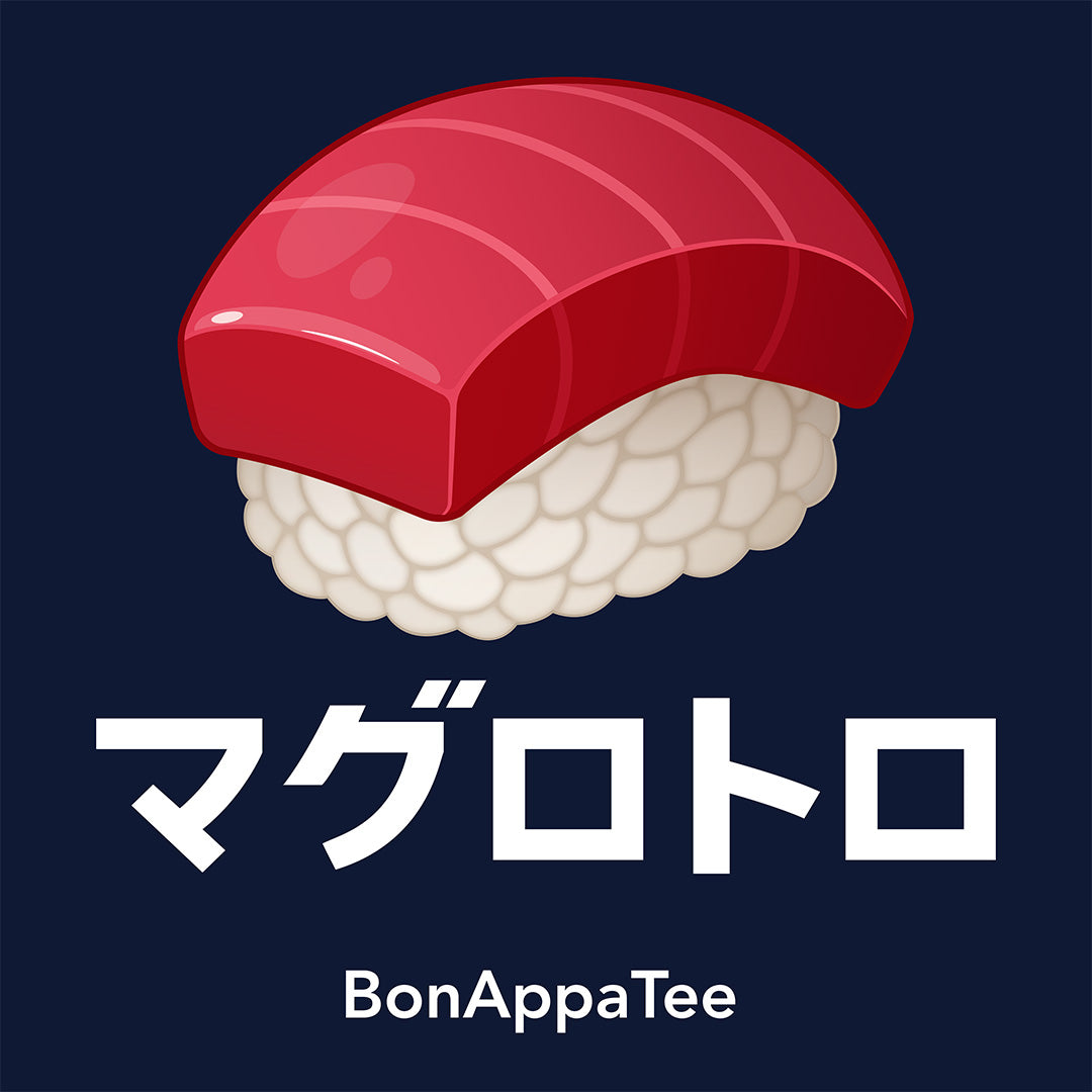Maguro Toro Tee design — Japanese bluefin tuna graphic tee artwork on navy | BonAppaTee
