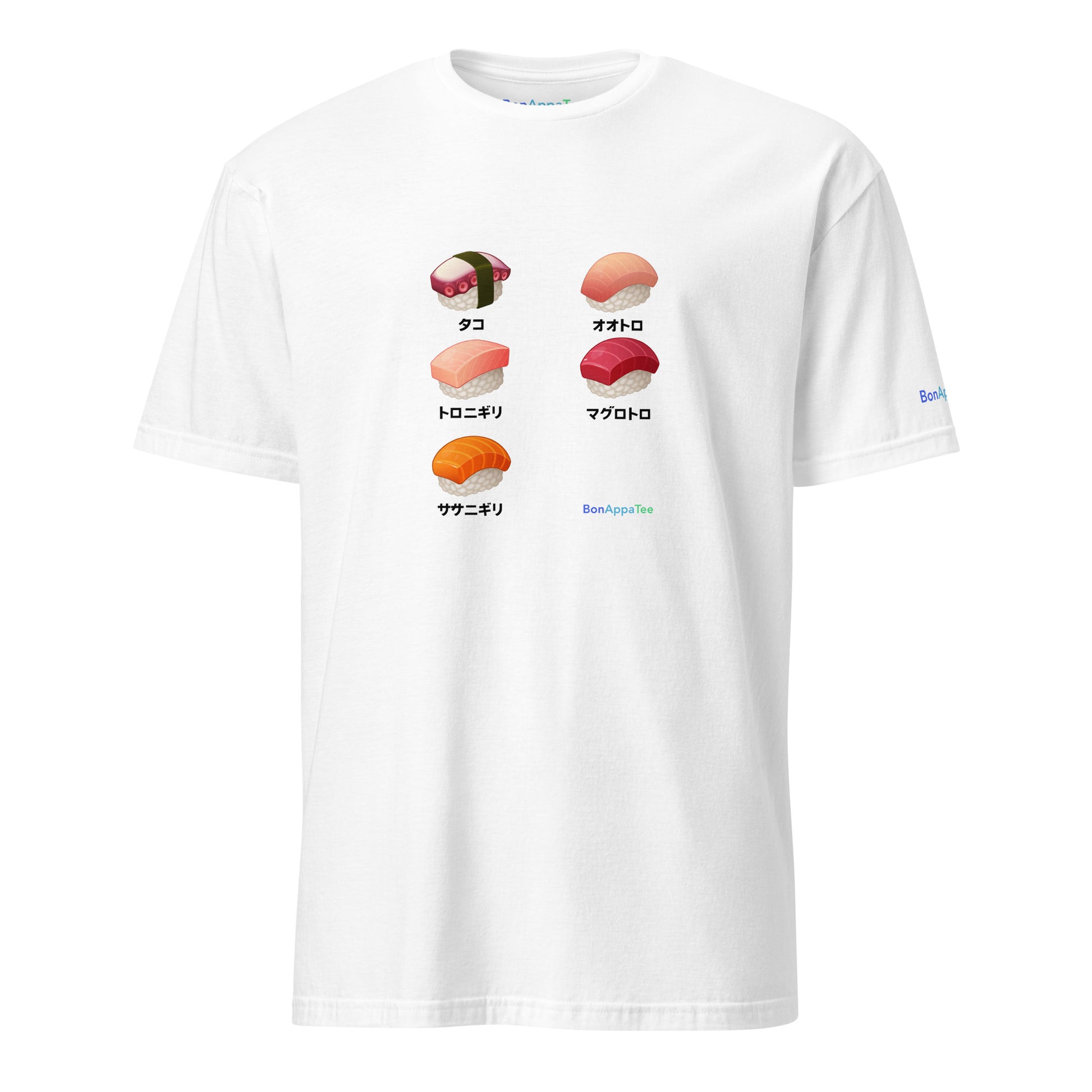 Omakase Tee — relaxed fit food graphic t-shirt on white background | BonAppaTee