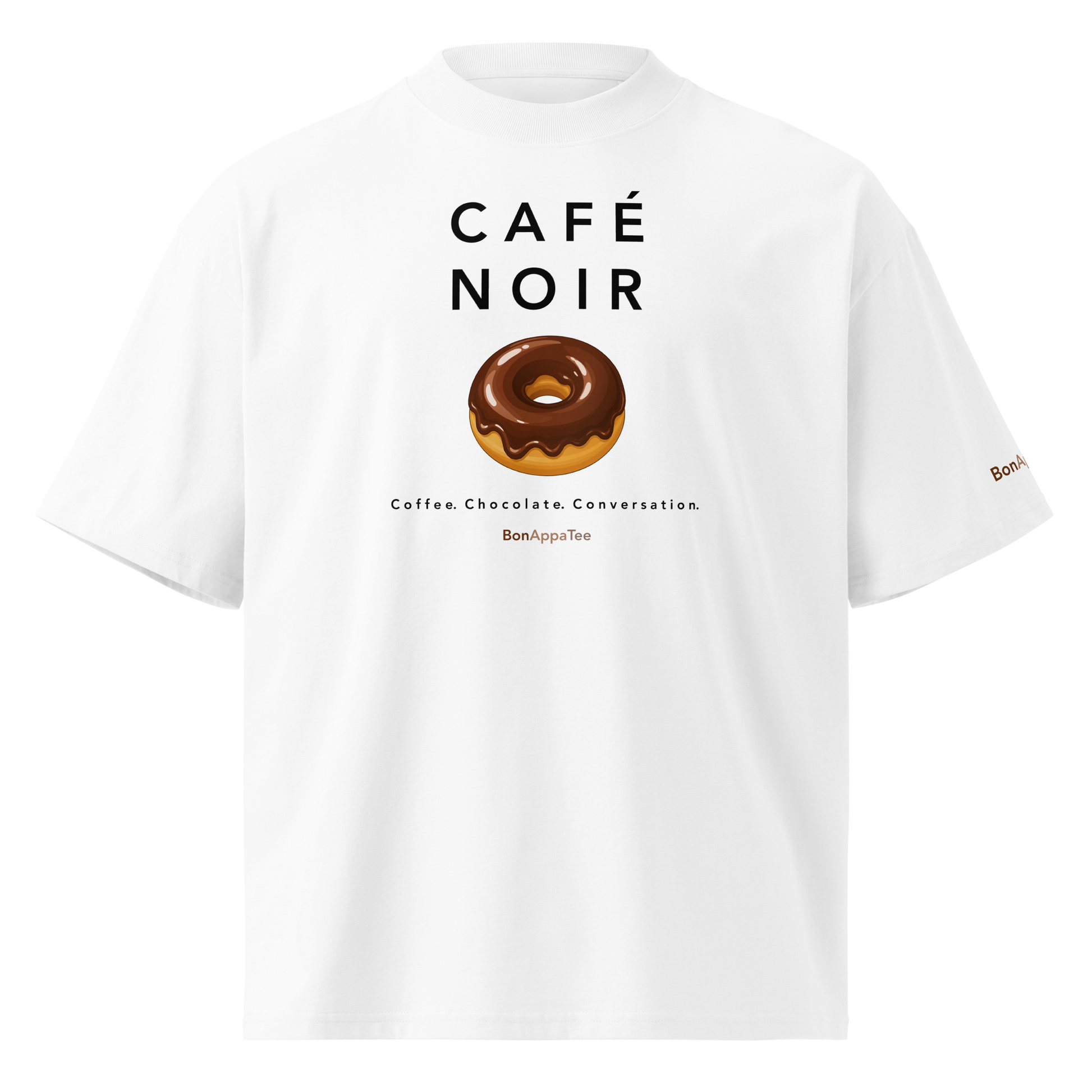 Café Noir Tee — oversized food graphic t-shirt on white background | BonAppaTee