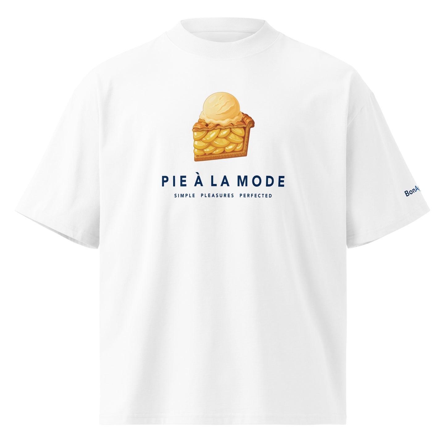 Pie À La Mode oversized fit apple pie graphic t-shirt — front view, white | BonAppaTee
