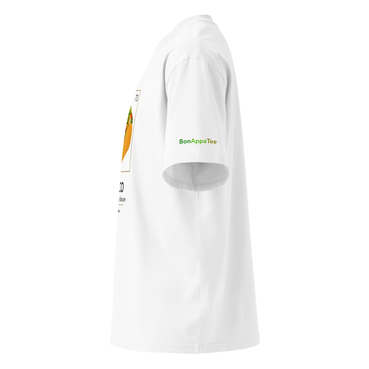 Taco Essential By Nature Tee — oversized food graphic t-shirt side view | BonAppaTee 