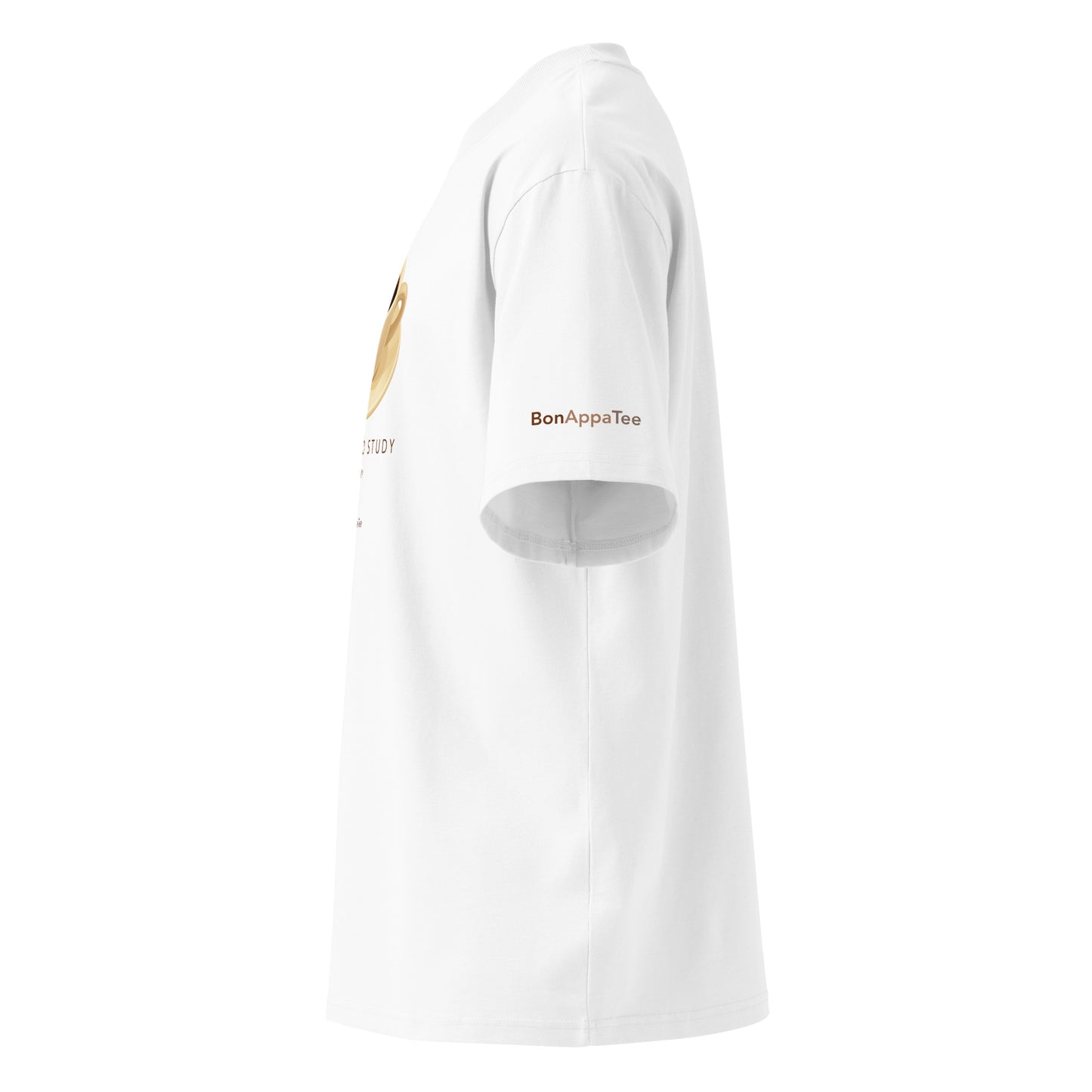 Espresso Study — coffee graphic on premium oversized white T-shirt, side view | BonAppaTee