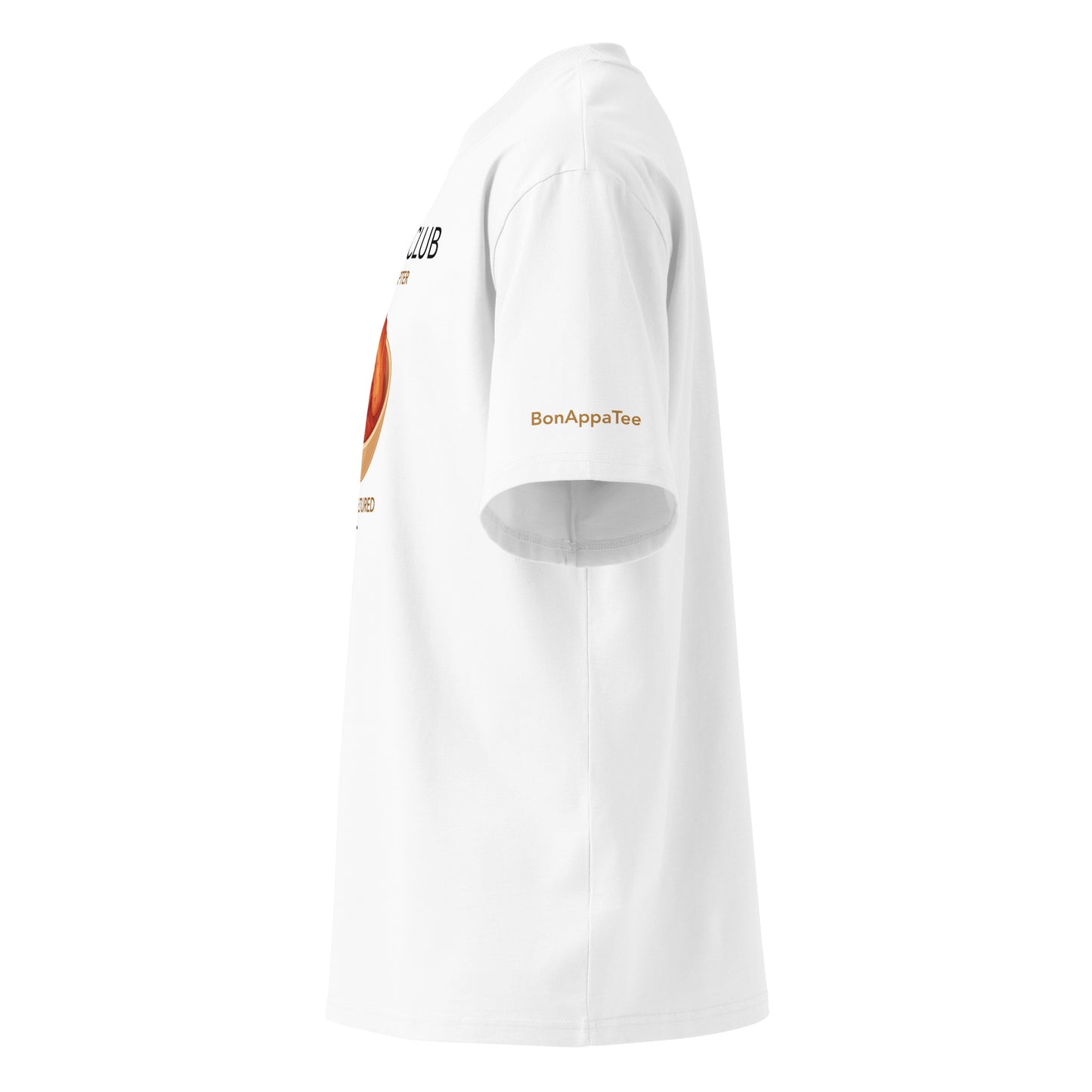 Kimchi Club Seoul Chapter — Korean food graphic on premium oversized white T-shirt, side view | BonAppaTee