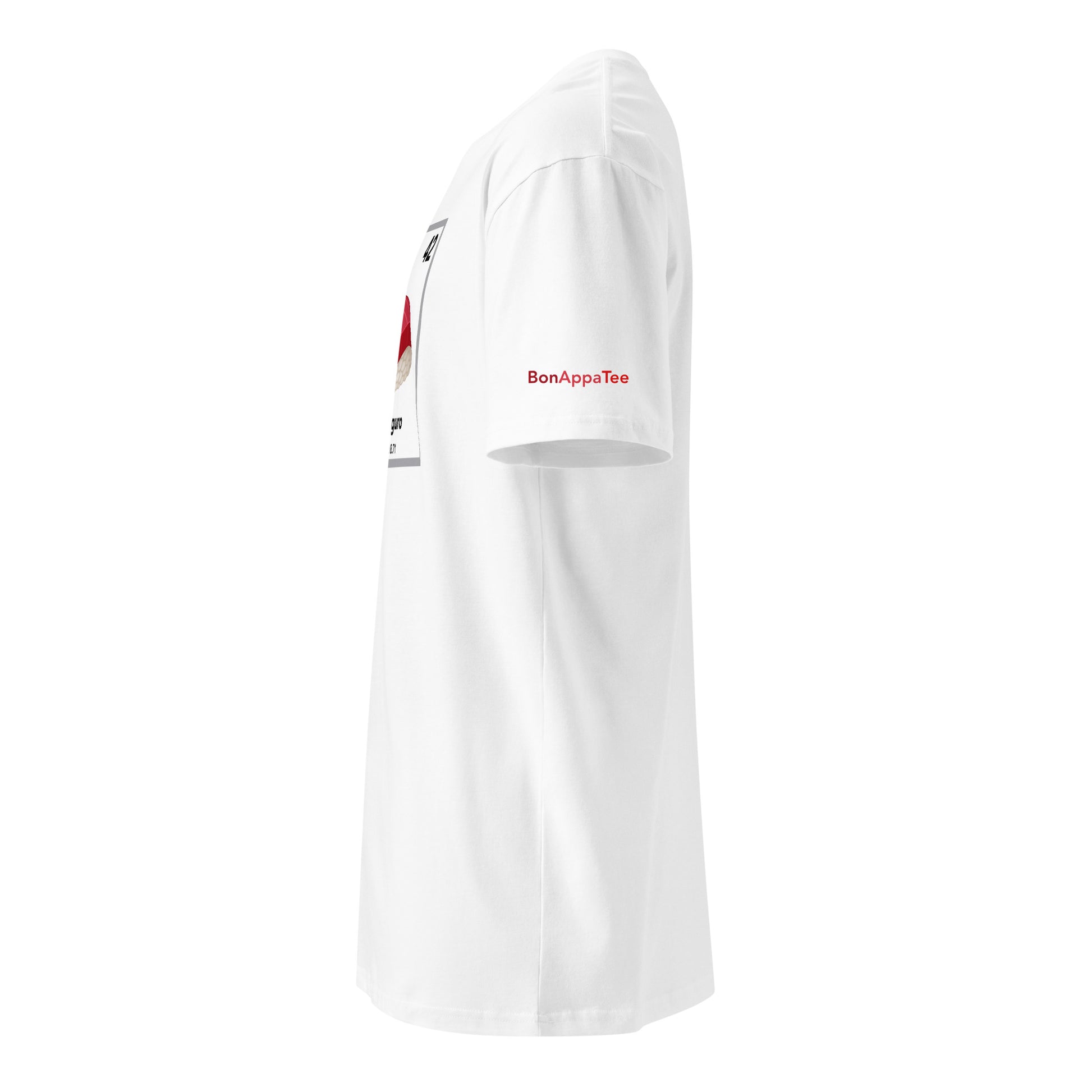 Maguro Element Tee — side view of Japanese tuna graphic on premium relaxed fit white T-shirt by BonAppaTee