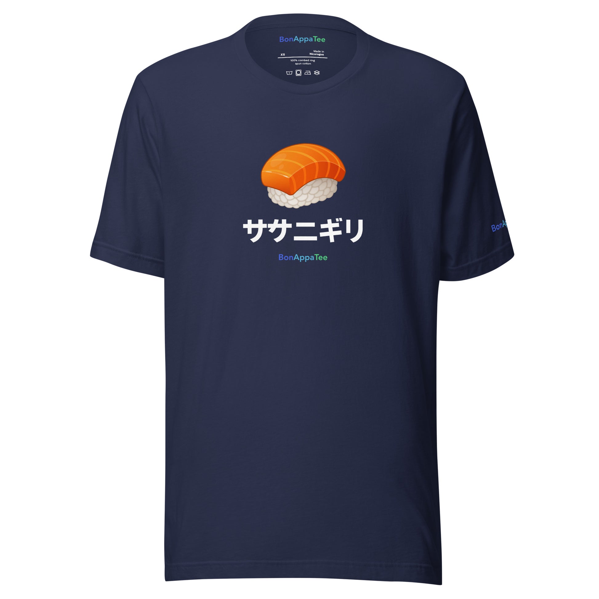Sake Nigiri Tee – Unisex Relaxed Fit Navy — food graphic t-shirt on navy background | BonAppaTee