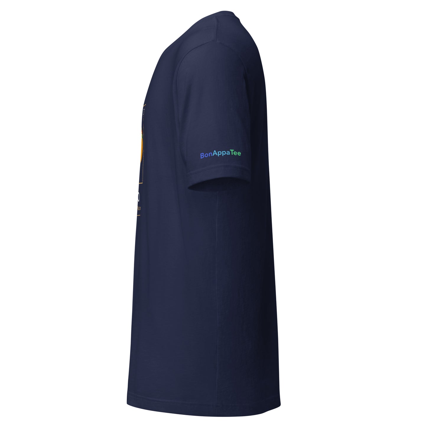 Taco Essential By Nature — side view of taco graphic on premium relaxed fit navy T-shirt by BonAppaTee
