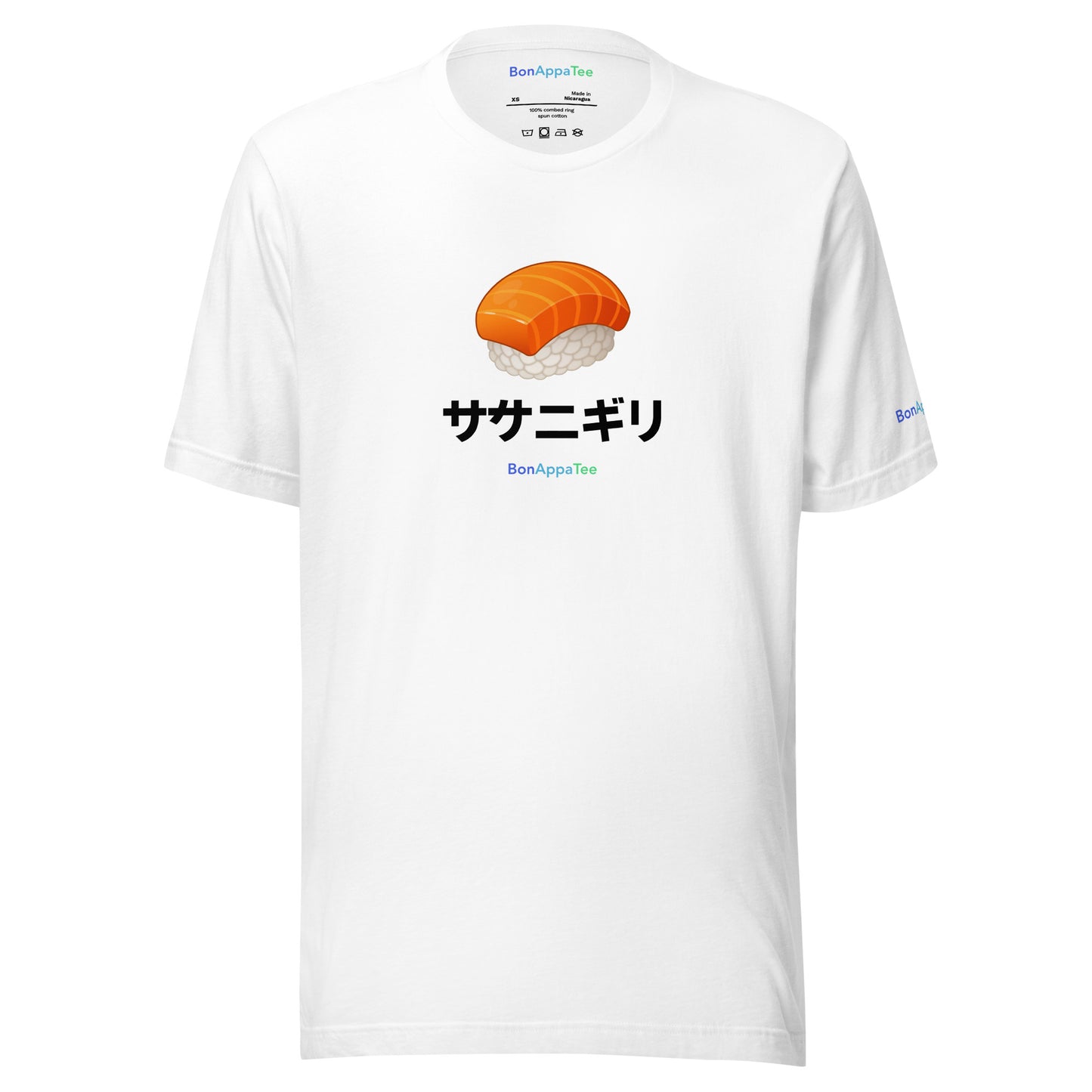 Sake Nigiri Tee — relaxed fit food graphic t-shirt on white background | BonAppaTee