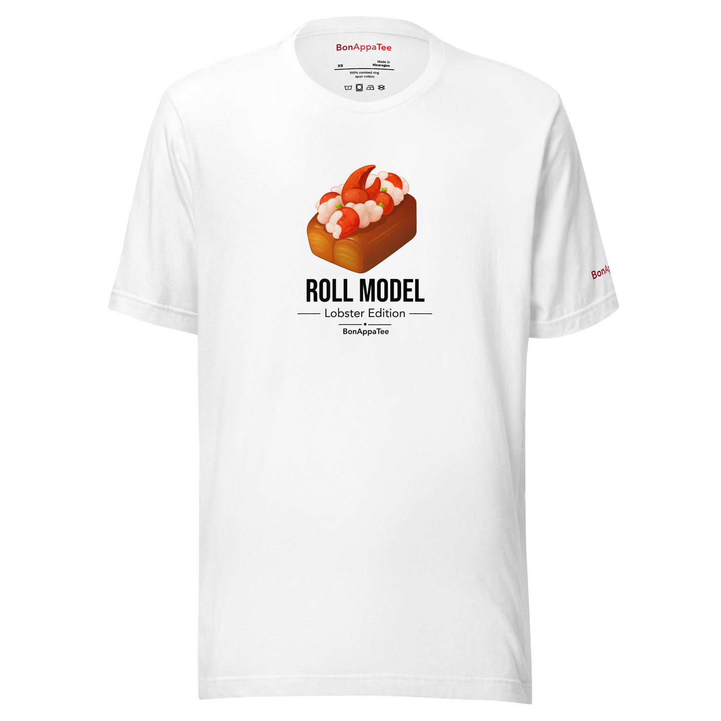 Roll Model Lobster Edition Tee — relaxed fit food graphic t-shirt on white background | BonAppaTee