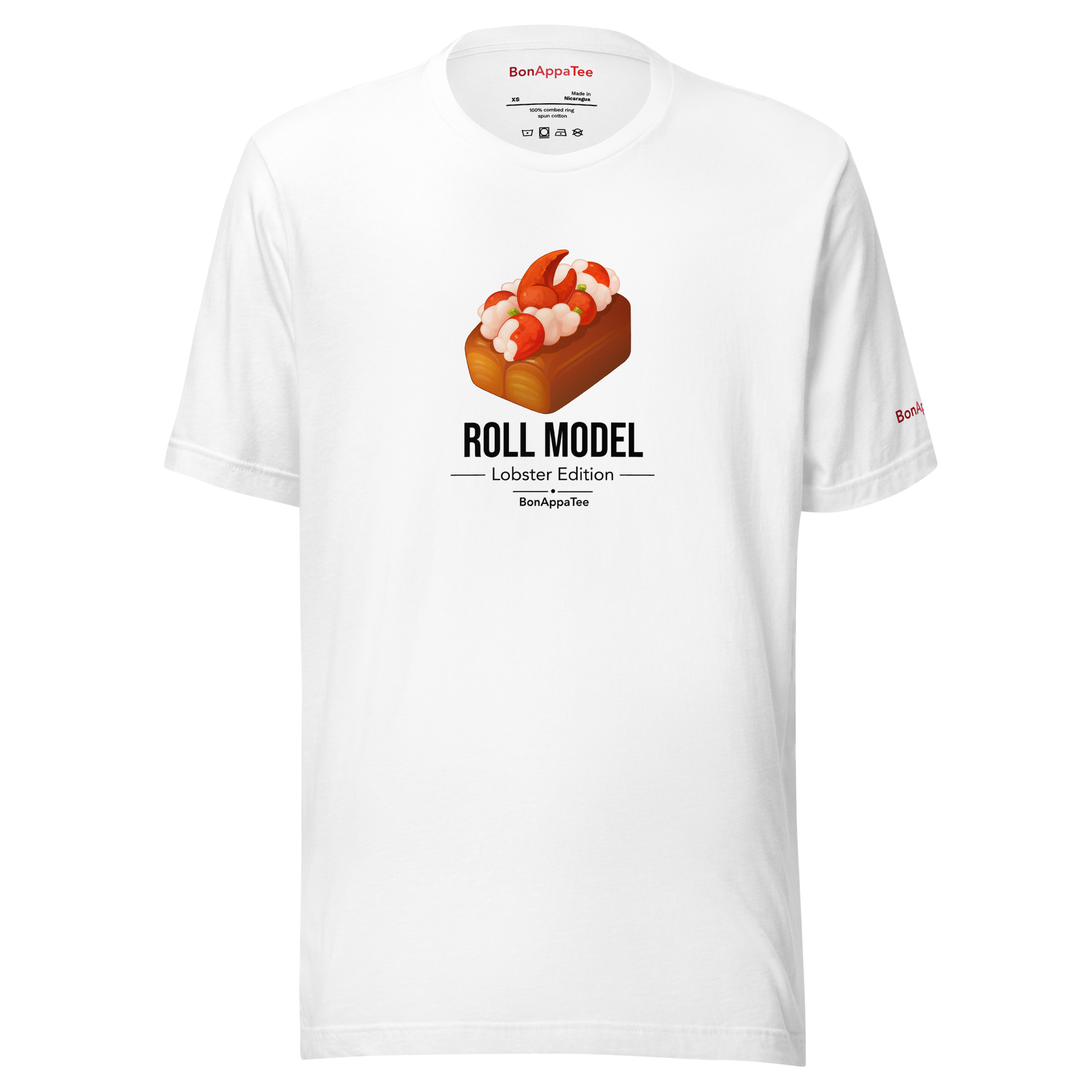 Roll Model Lobster Edition Tee — relaxed fit food graphic t-shirt on white background | BonAppaTee