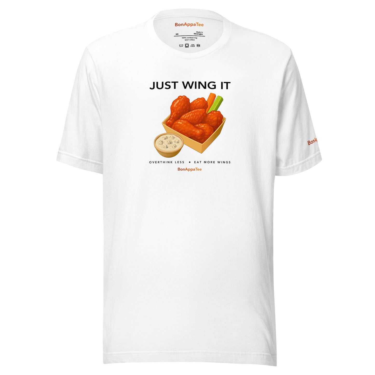 Wing It Tee — relaxed fit food graphic t-shirt on white background | BonAppaTee