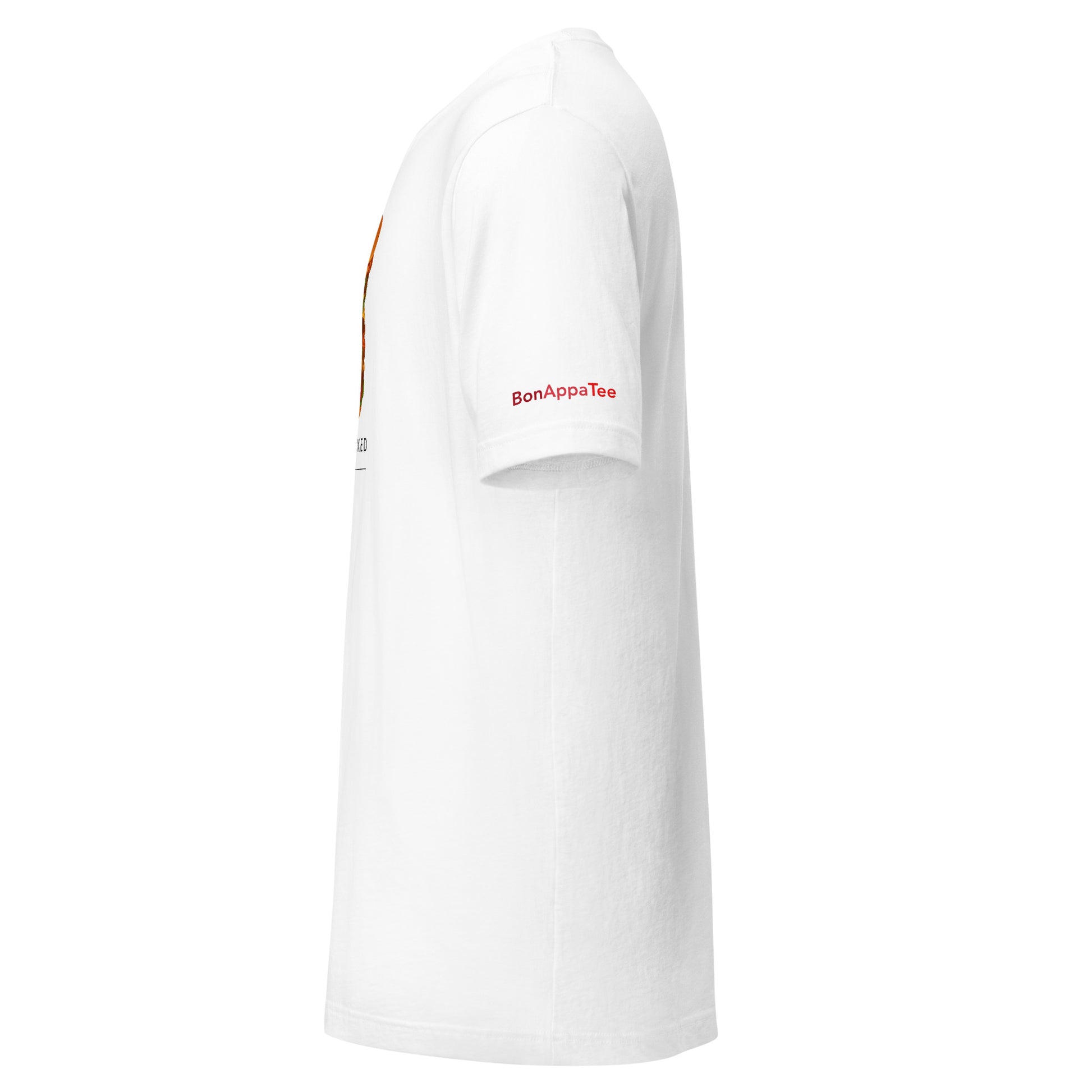 Fully Stacked  relaxed fit burger graphic t-shirt — side view, white | BonAppaTee
